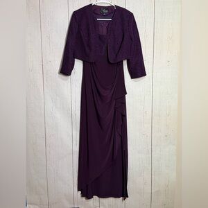 Alex Evenings Square Neck Sheath Gown Bolero Jacket Evening Formal Dress 10P